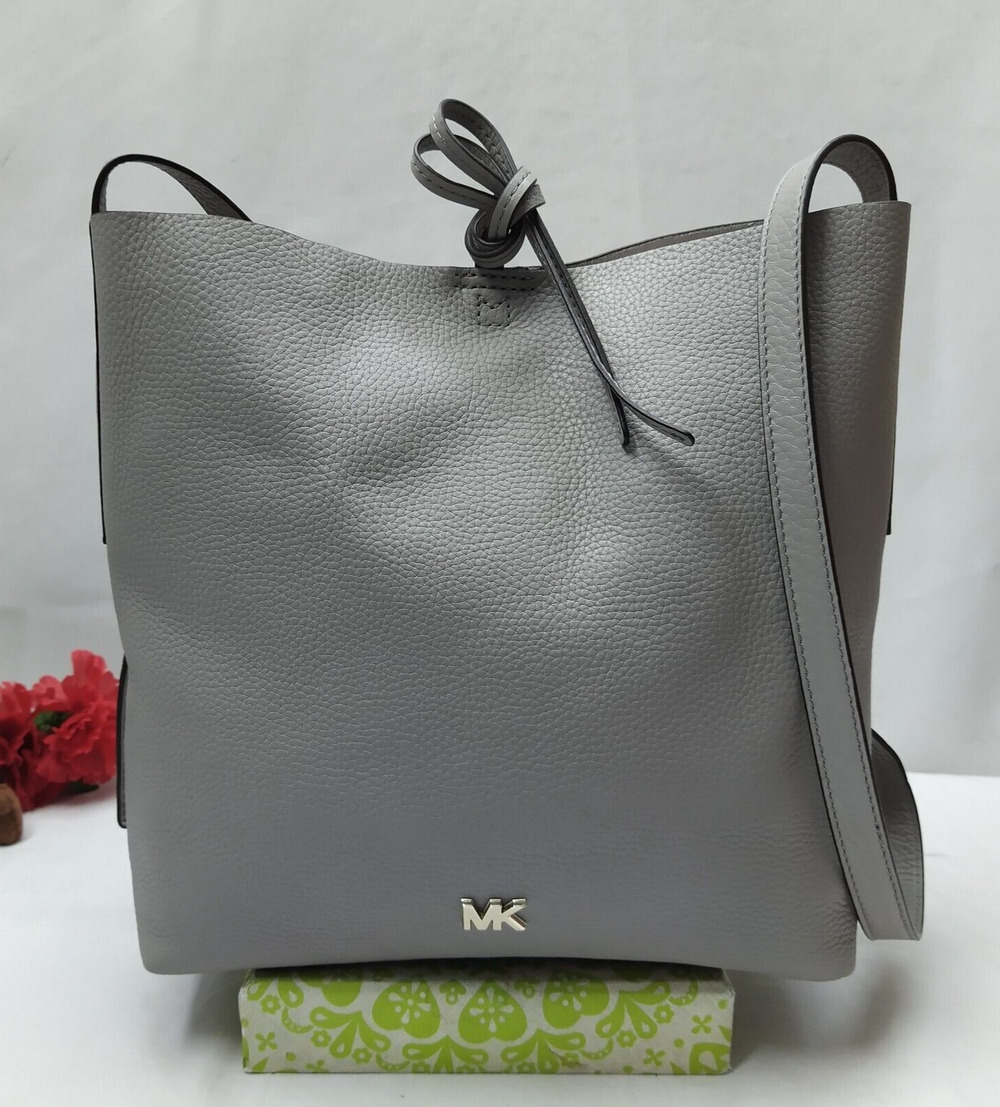 Michael Kors Junie Gray Pebbled Leather Hobo Shoulder Bag